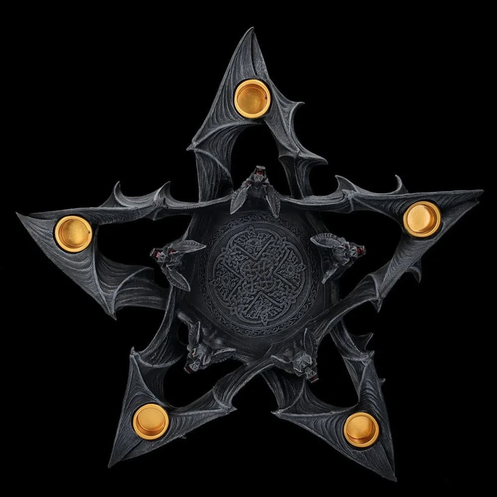 High-end Halloween Five-pointed Star Bat Candlestick Home Desktop Atmosphere Decoration Resin Craft Ornament