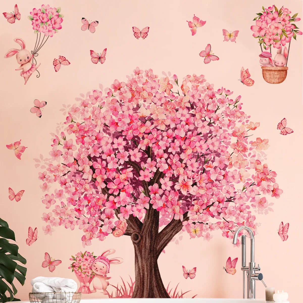 Watercolour Flowers Trees Butterflies Wall Stickers Living Room Decoration for Bedroom Wall Decals Kids Room Baby Home Decor