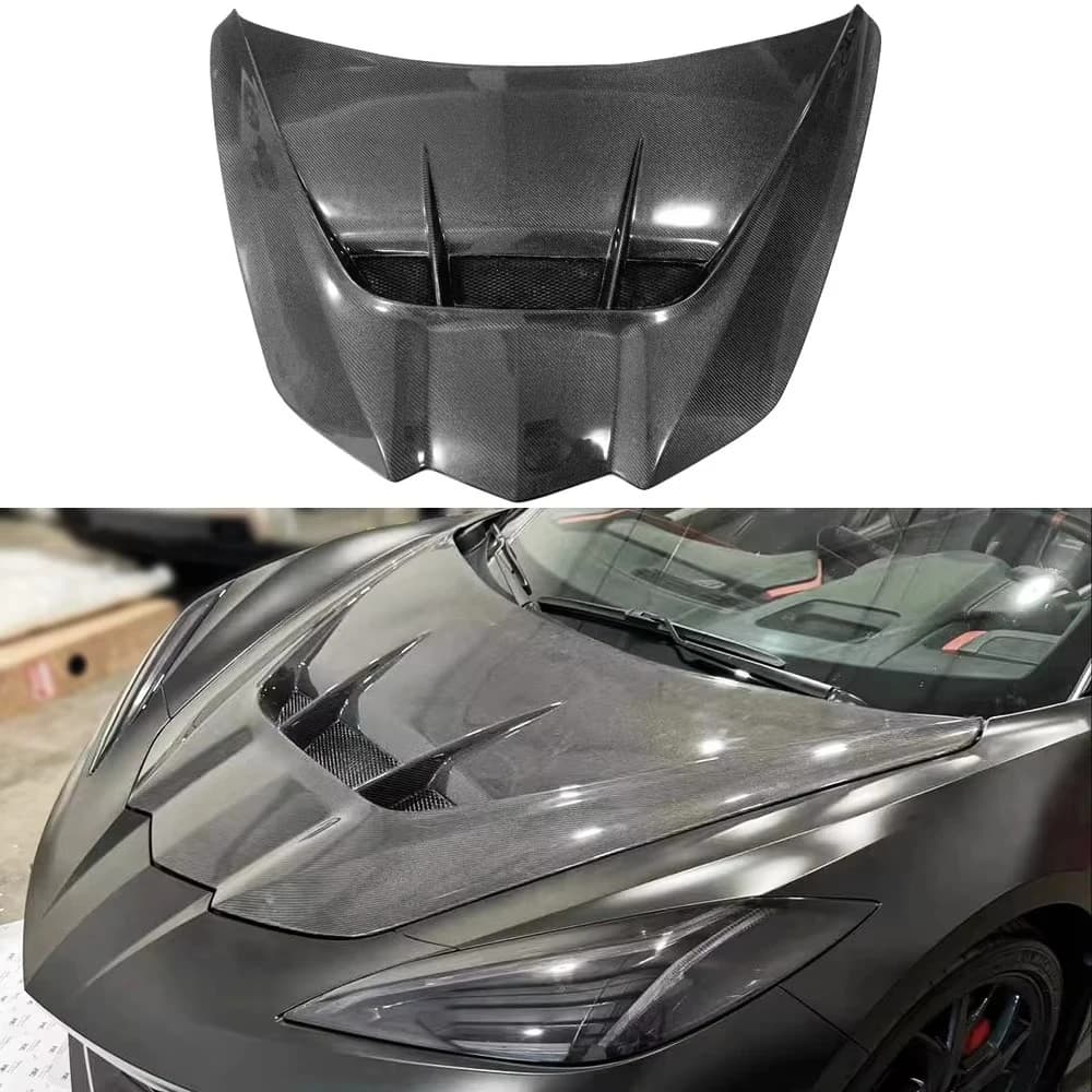 Carbon Fiber ZR1 Style Front Engine Hood for Corvette Stingray C8 E-ray Z06 Convertible 2019+ Engine Bonnet