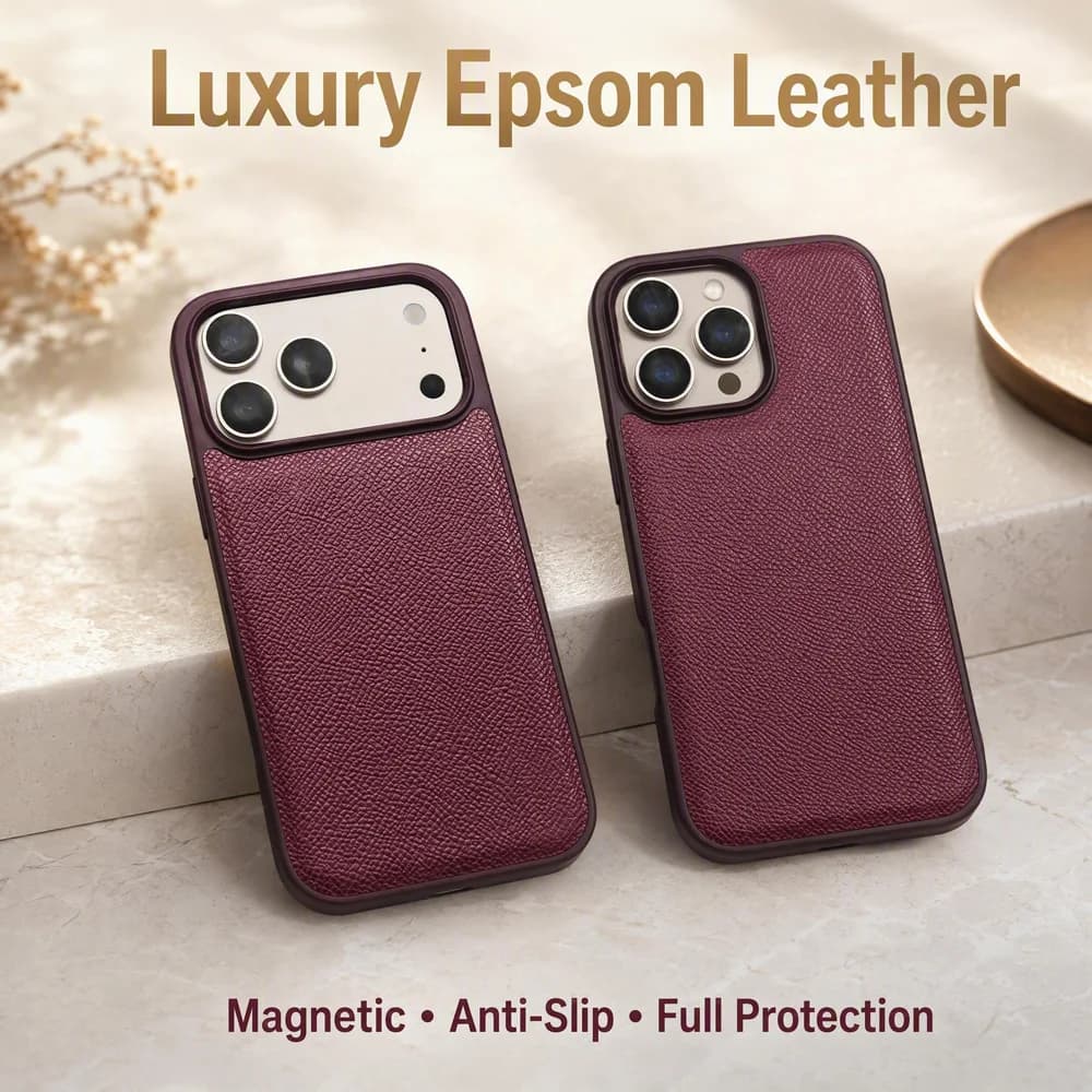 Luxury Epsom PU Leather Magnetic Phone Case Shockproof Anti-Fingerprint Wireless Charging Cover For iPhone 16 17 18  Pro Max