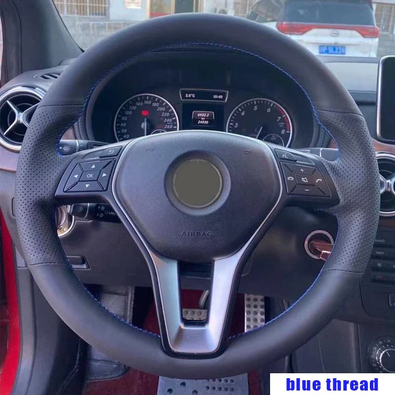 CARDAK Black Leather Steering Wheel Cover for Mercedes Benz W176 W246 A-Class C-Class W204 C117 C218 X218 W212 C207 A207 X156