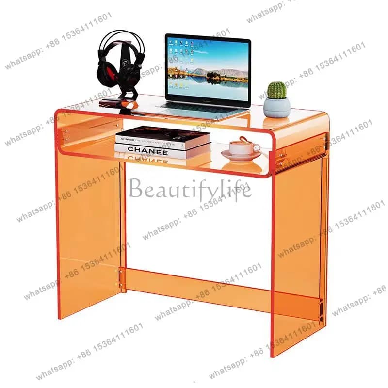 Makeup dressing table bedroom acrylic transparent light luxury high-end household computer table crystal desk