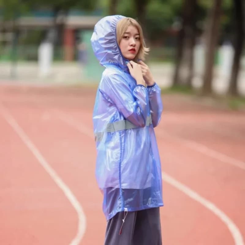 Man Women TPU Transparent Lng Sleeve Reflective Stripe Hooded Zipper Tops Rainproof  Jacket Coat Couple Outdoor Sports Costumes