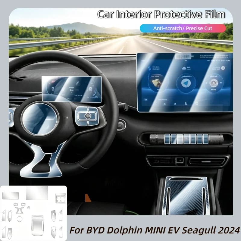 For BYD Dolphin MINI EV Seagull 2024 Pre-cut Car Navigation Gear Panel Center Console Anti-scratch Sticker Interior Accessories