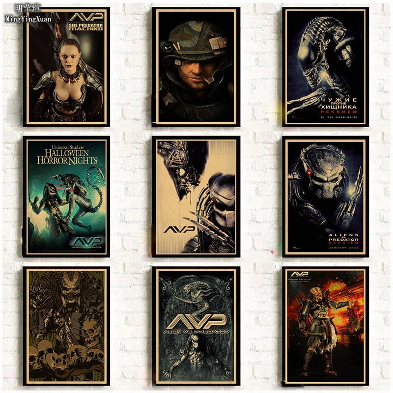 Alien Vs. Predator Science Fiction Movie Poster Retro Wall Art Painting Kraft Paper Print Home Decor Ideal Gift