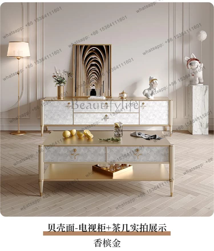 LSSolid Wood Shell TV Cabinet Floor-standing TV Cabinet with Drawers