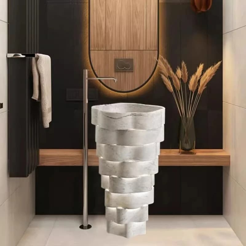 Natural marble art column wash basin hotel bathroom toilet face wash basin