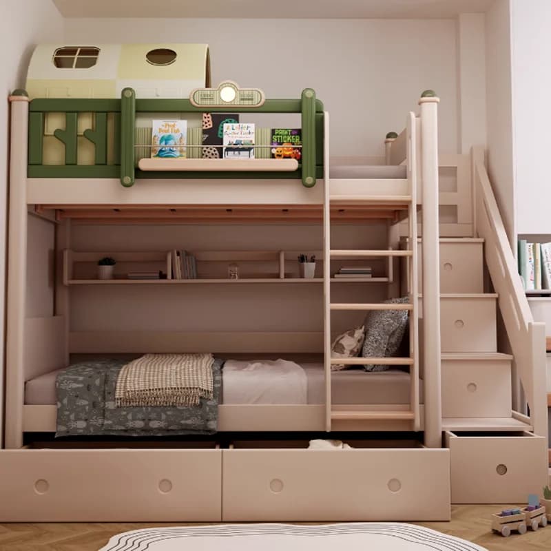 *w forShelves Board Wood Double Bed Bunk Storage Baby Children Frame Double Bed Lift Green Letto Matrimonile Bedroom Furniture d