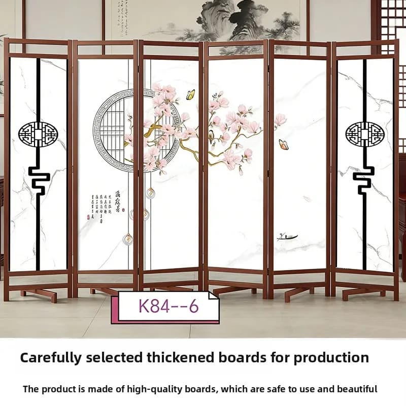 PF-11 New Chinese Screen Hotel Tea Room Living Room Folding Partition Six-screen Wooden Folding Mobile Screen