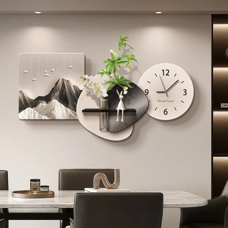 High-end Hydroponics Green Plant Decorative Painting Wall Clock Living Room 3D Crystal Porcelain Mural Clock Bedroom Mute Watch