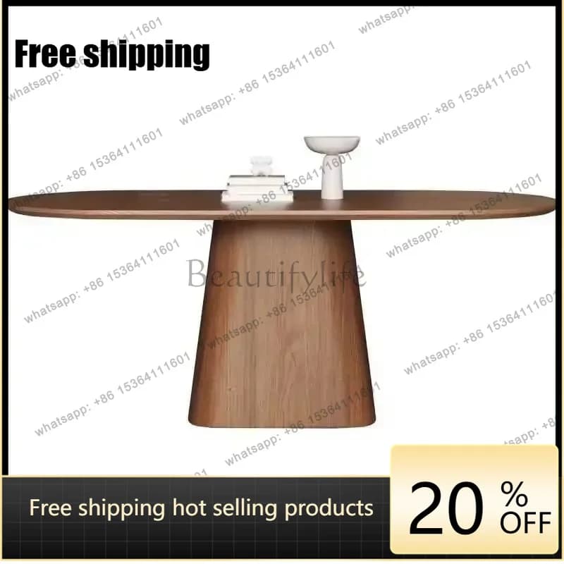 Factory Direct Retro style solid wood dining table household small apartment modern simple dining table oval black walnut C56