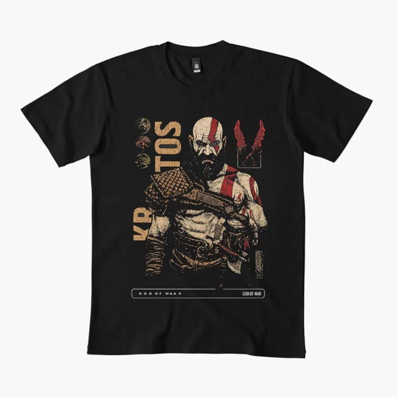 Retro Kratos God of War Videogame Gift T-Shirt Vintage Spartan warrior Graphic Clothes 0330 100% cotton printed Large size Tops