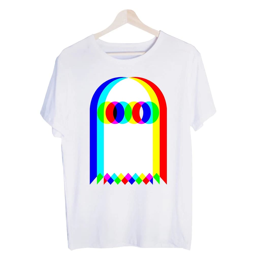 Men's Rainbow Ghost Graphic Tee, Short Sleeve Crew Neck T-Shirt for Casual Streetwear and Pride Celebrations
