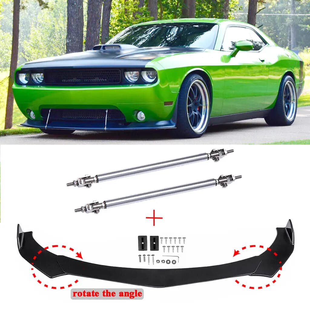 For Dodge Challenger SRT SXT RT Front Bumper Lip Splitter Spoiler + Strut Rods