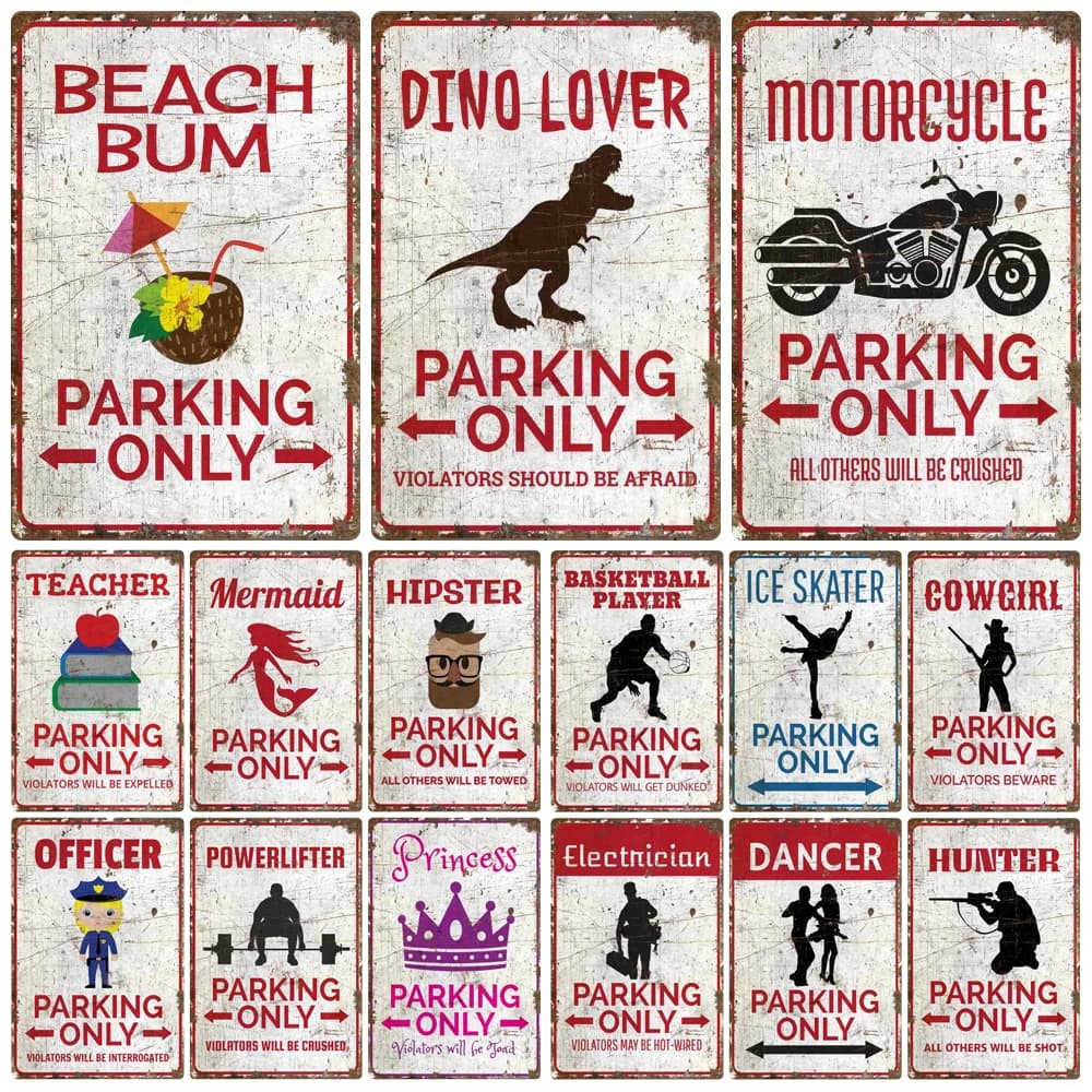 Vintage Parking Only Area Poster, Retro Beach Bum Place Metal Tin Sign, Private Parking Space, Decorative, Room Plate, WY276
