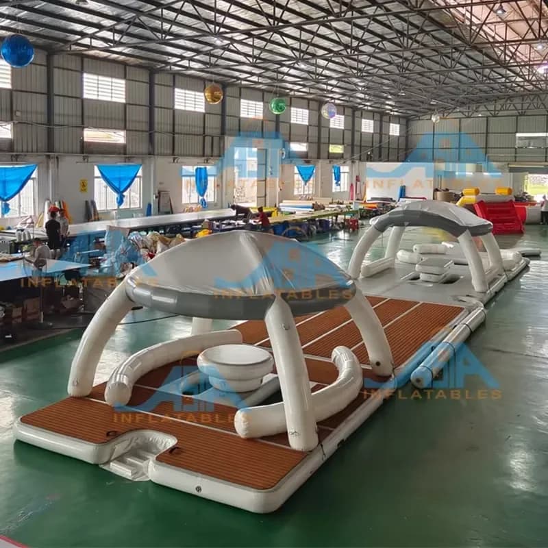 Custom Inflatable Water Island With Tent Roof Water Park Inflatable Floating Platform Party Bana Picnic Bana