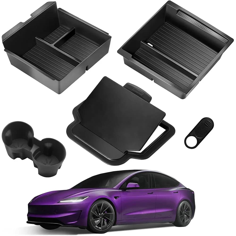 Center Console Organizer Tray for Tesla Model 3 Highland Armrest Hidden Organizer Box Cup Holder for Tesla 3 2024 Accessories
