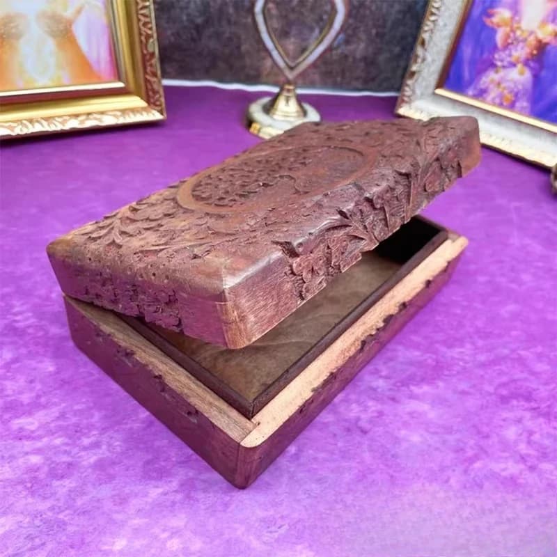 Tree Of Life Jewelry Box Wooden Carving Pattern India Imported Retro Decorative Ornament