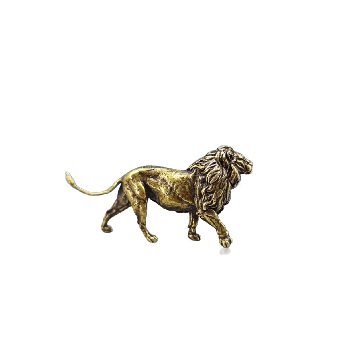 Antique Brass Lion Figurine Mini Metal Animal Statue Vintage King Lion Desktop Home Decor Ornament