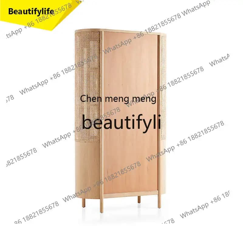 CC Nordic solid wood rattan wine cabinet dining side cabinet dining room living room display storage cabinet