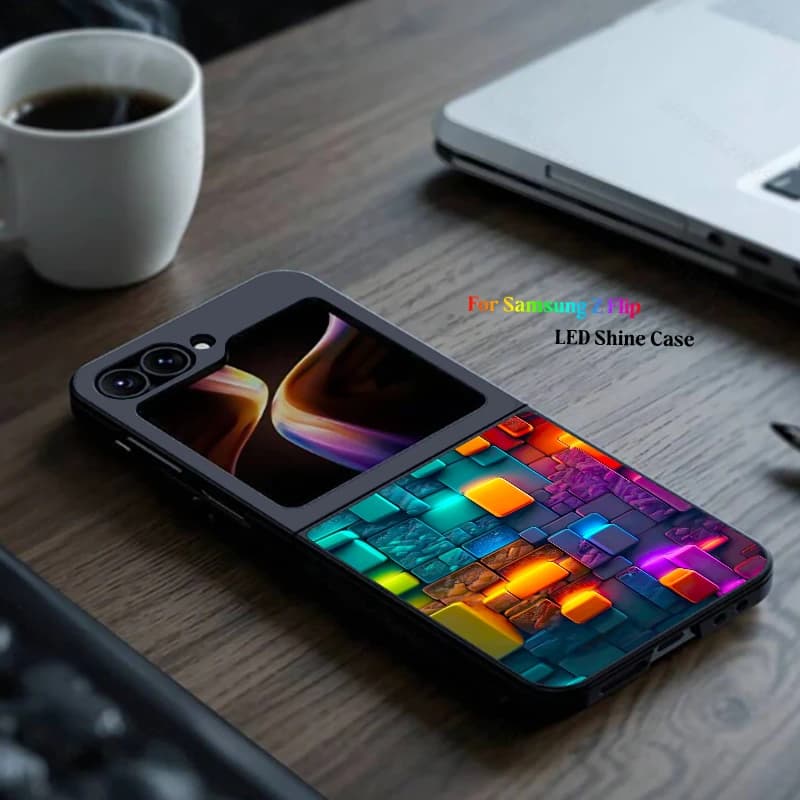 Triangle Geometric Luminous Phone Case For Samsung Z Flip 7 Funda Z Flip 3 4 5 6 Sound Control Light Up Protective LED Cover
