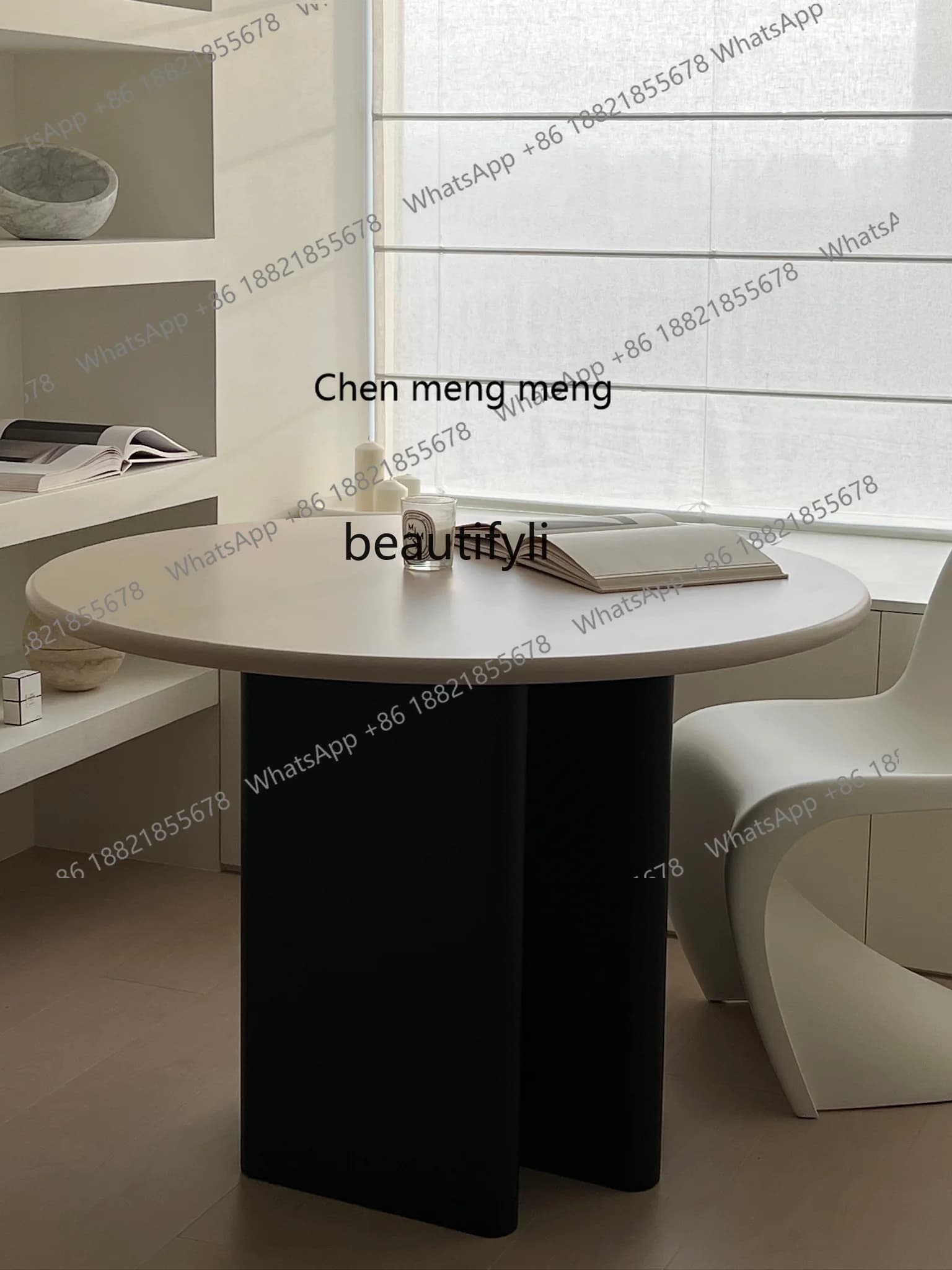 X  New, simple for home use, round table dining table, cream white wood noodles
