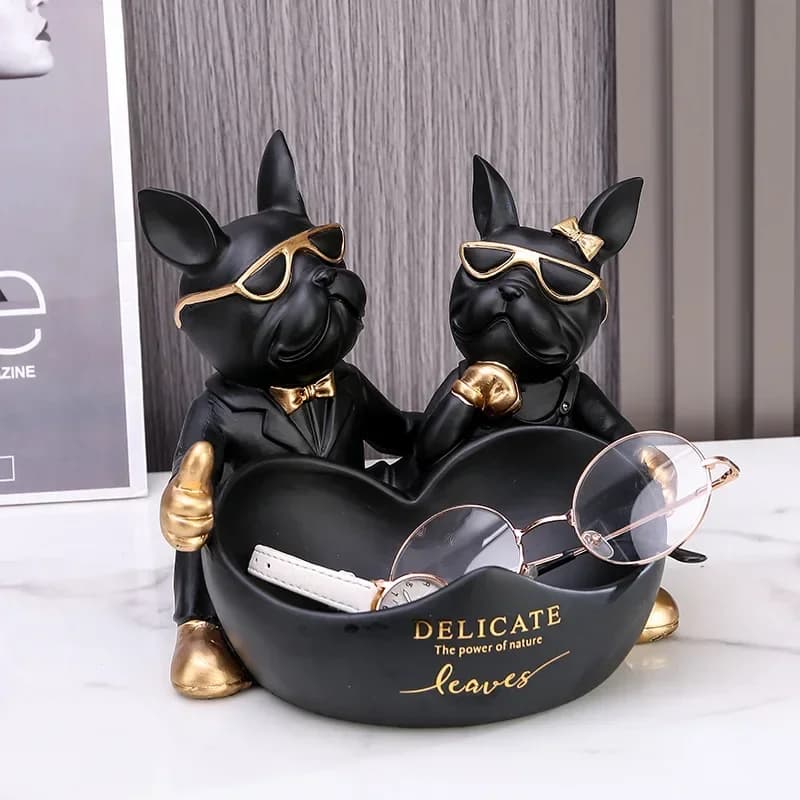 Creative Resin Love Lover Bulldog Dog Statue Animal Sculpture Storage Decoration Home Living Room Decor Housewarming Ornaments