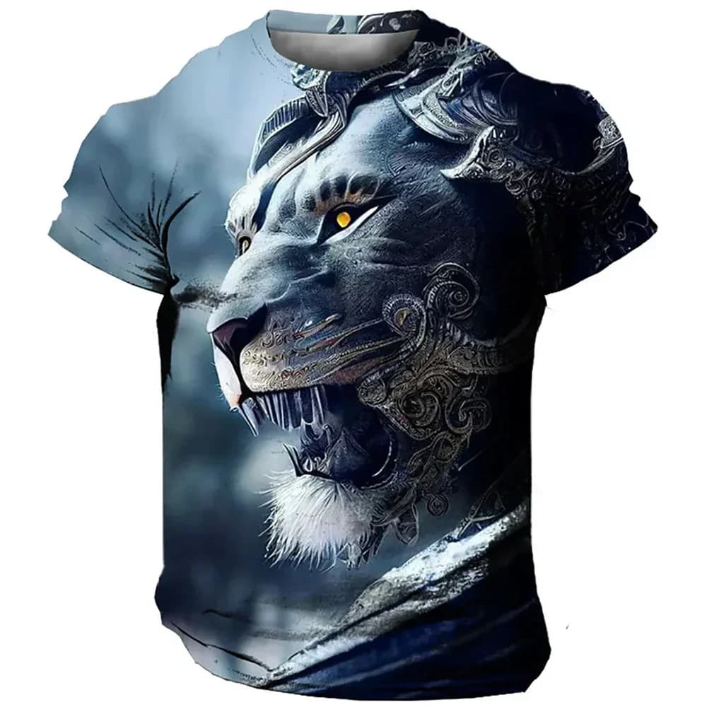 3d Lion Print Men's T-Shirt Summer Quick Dry Short Sleeve T-Shirt For Men Street Trend Man Clothing Loose Oversized Tee 2024 Top