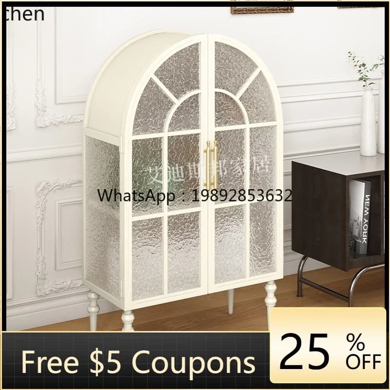 WW   retro wrought iron dining room glass side cabinet decoration against the wall storage tea cabinet