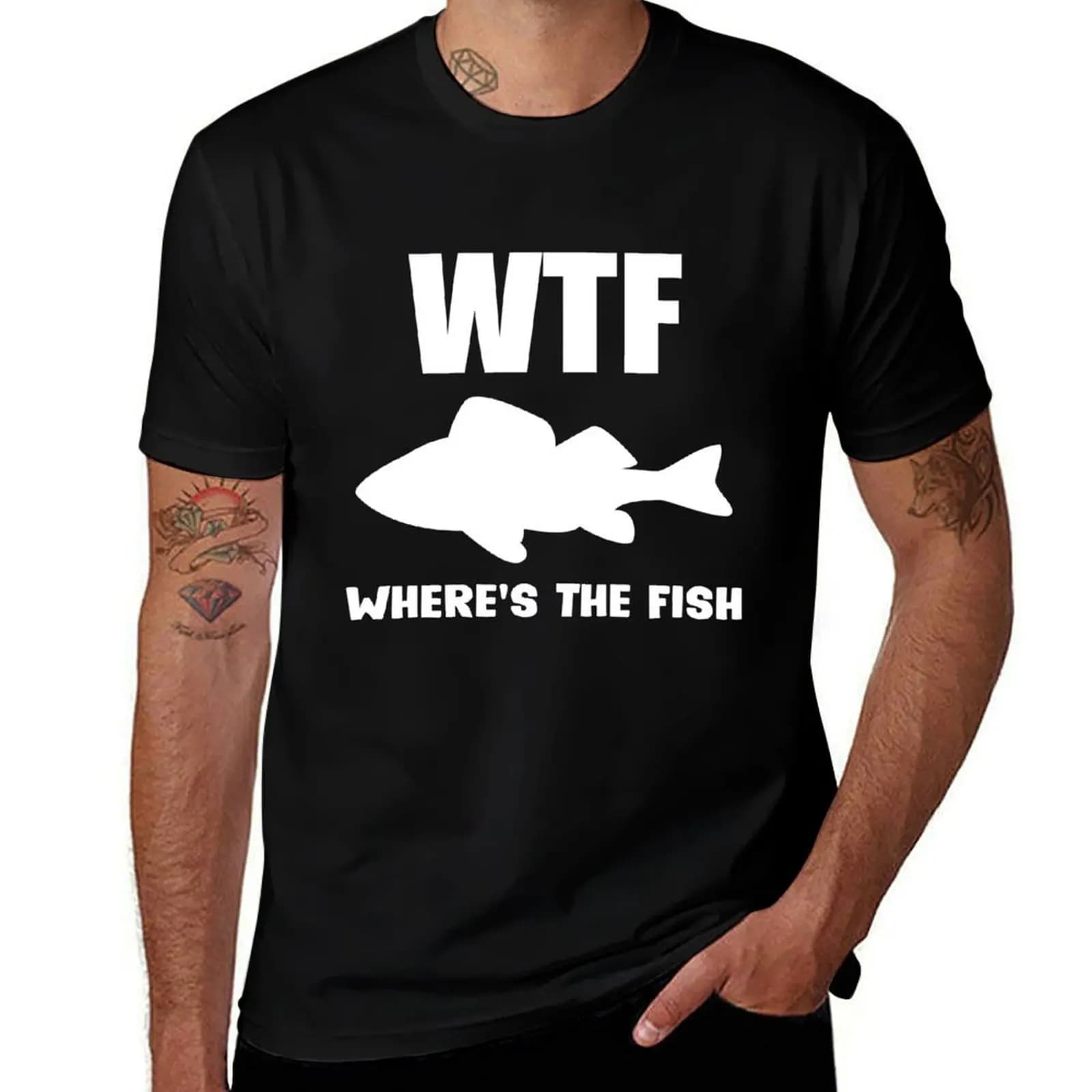 WTF: Where's The Fish Funny Mens Fishing Graphic Fisherman Present For fisherman Good Catch T-Shirt