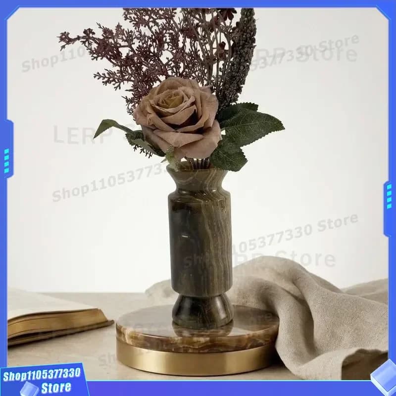Vintage Marble Jade Vase Medieval Wabi Sabi Style Book File Holder Candlestick Ornament for Room Bookcase Bedside Table Soft