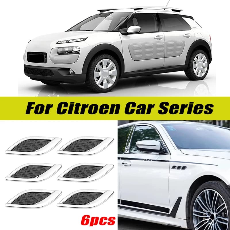 6Pcs Chrome / Black 3D Car Side Fender Air Vent Hood Scoop Outlet Cover Decorative Trim For Citroen C3 C4 C4L C5 C6 Berlingo
