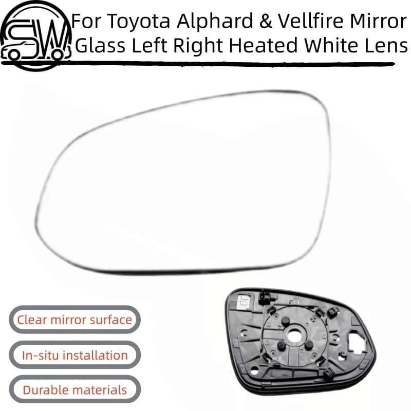 Heated Wing Mirror Glass, Left and Right OE Replacement Lens for Toyota Alphard and Vellfire, Perfectly Fits 2015–2022 Models.