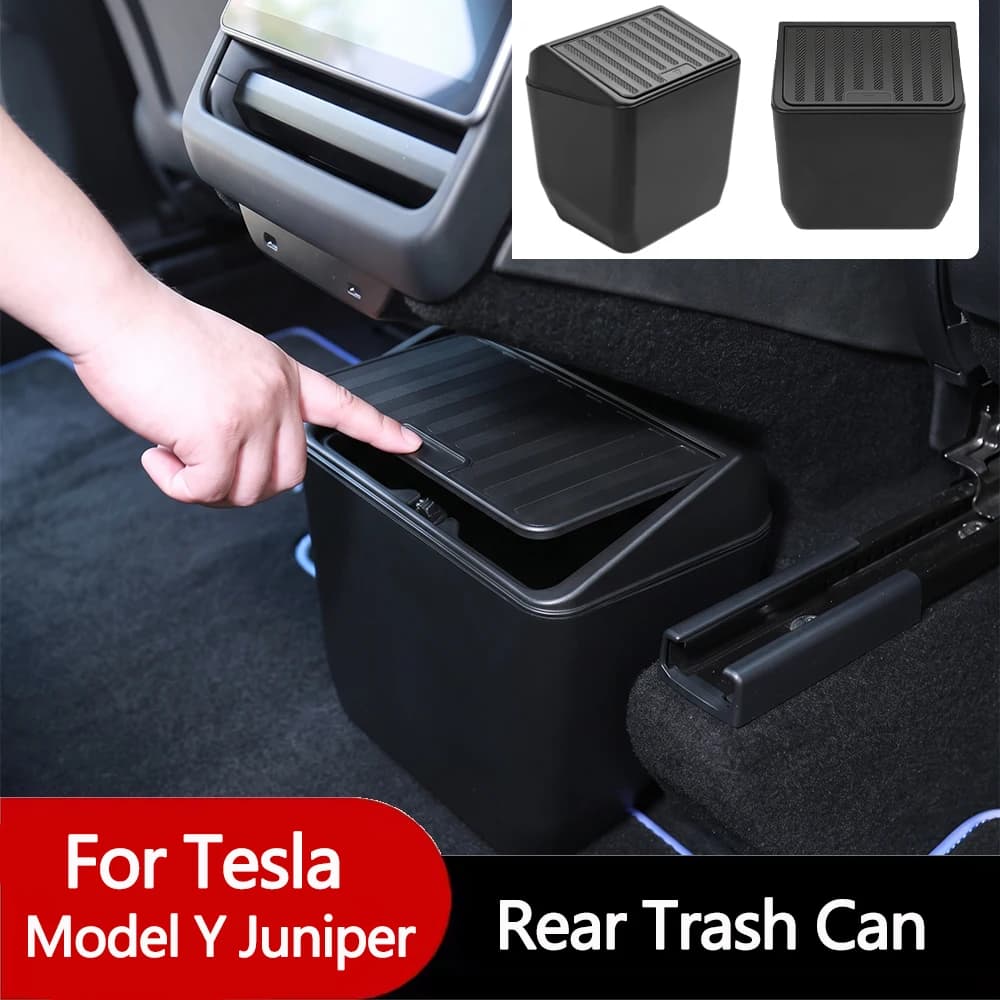 For Tesla Model Y Juniper 2025 2026 2-in-1 Car Rear Seat Lower Storage Box Trash Can With Lid ABS Large Capacity Storage Box