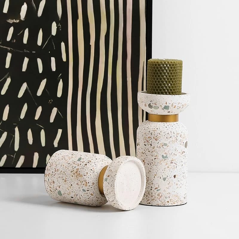 Creative light luxury simple terrazzo gold circle small candle holder, hotel exhibition hall dining table ornament
