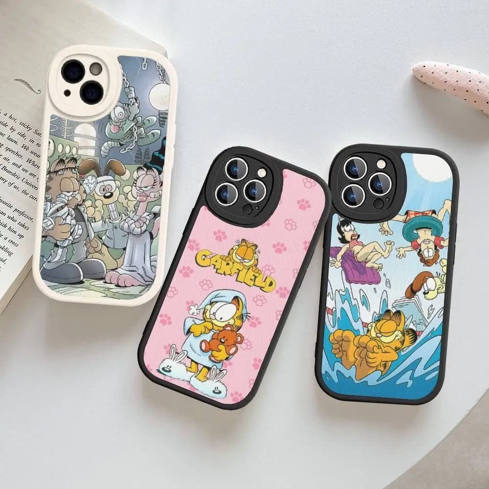 Kawaii Classic G-garfields Cat Leather Phone Case For IPhone 16 15 14 13 12 11 Pro Max Plus Cover
