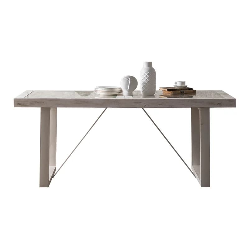 CX simple old white six long table spot old carved hand painted glass rectangular dining table