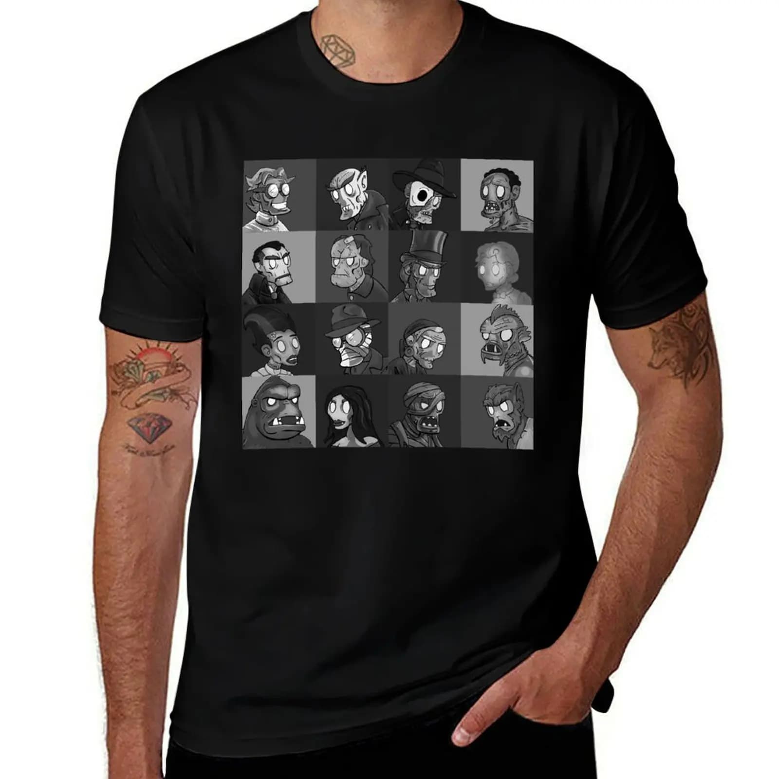 Classic Monsters [Black & White] T-Shirt Tough Fabric Work Tee T-Shirt