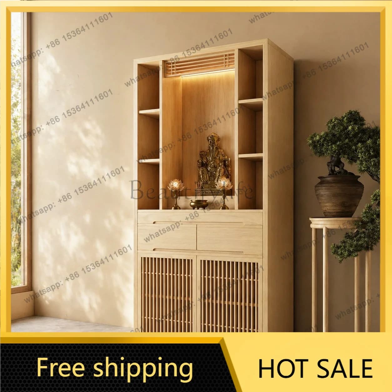 YJ Home Worship Altar Incense Table Household Shrine Stand For Guanyin God of Wealth Buddha Statue Home Offering Cabinet