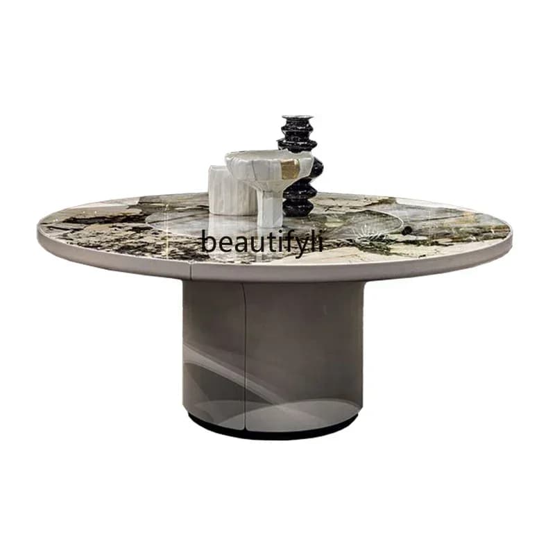 Q181  Marble Dining-Table round Table Home Turntable Italian-Style Light Luxury round Table and Chair Combination