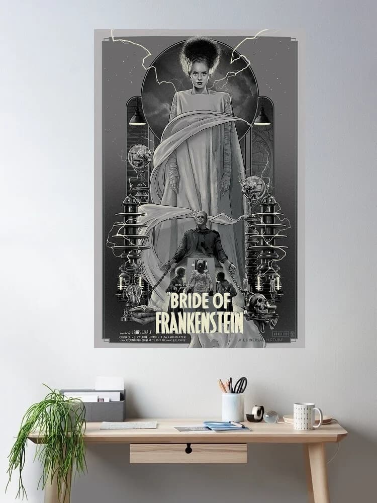 Bride of Frankenstein Movie Art Print Canvas Poster, Living Room Decor, Home Wall Picture
