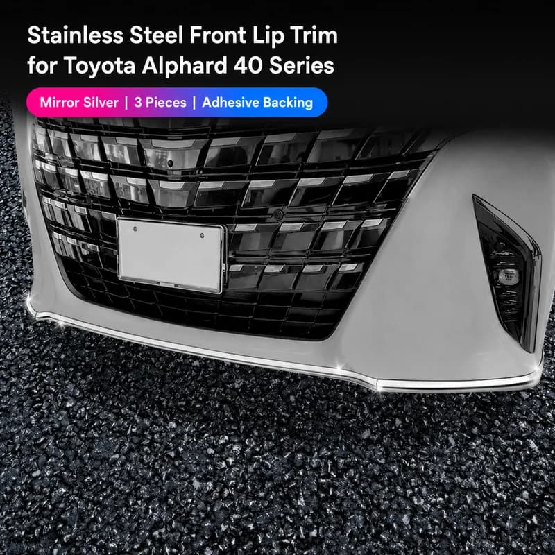 Car Stainless Steel Front Lip Trim for Toyota Alphard 40 Series Adhesive Mirror Silver Exterior Bumper Garnish Accessories