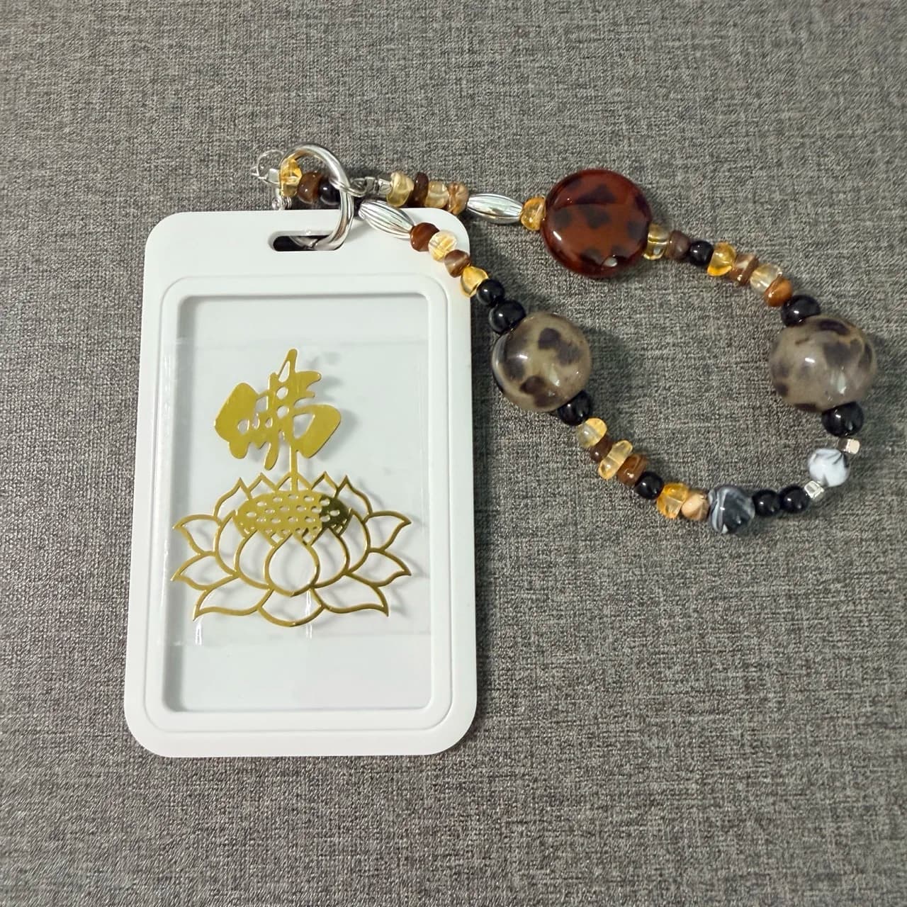 Black Amber Gravel Colorful Buddha Pattern Metal Phone Sticker Leather Lanyard Anti-lost Lucky Card Holder