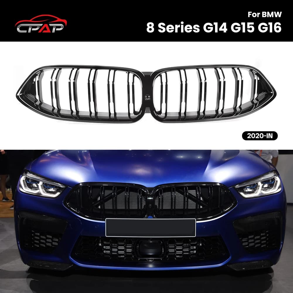 Front Bumper Kidney Hood Grille Replacement Double Slat Front Grills For BMW 8 Series G14 G15 G16 2020-IN Gloss Black