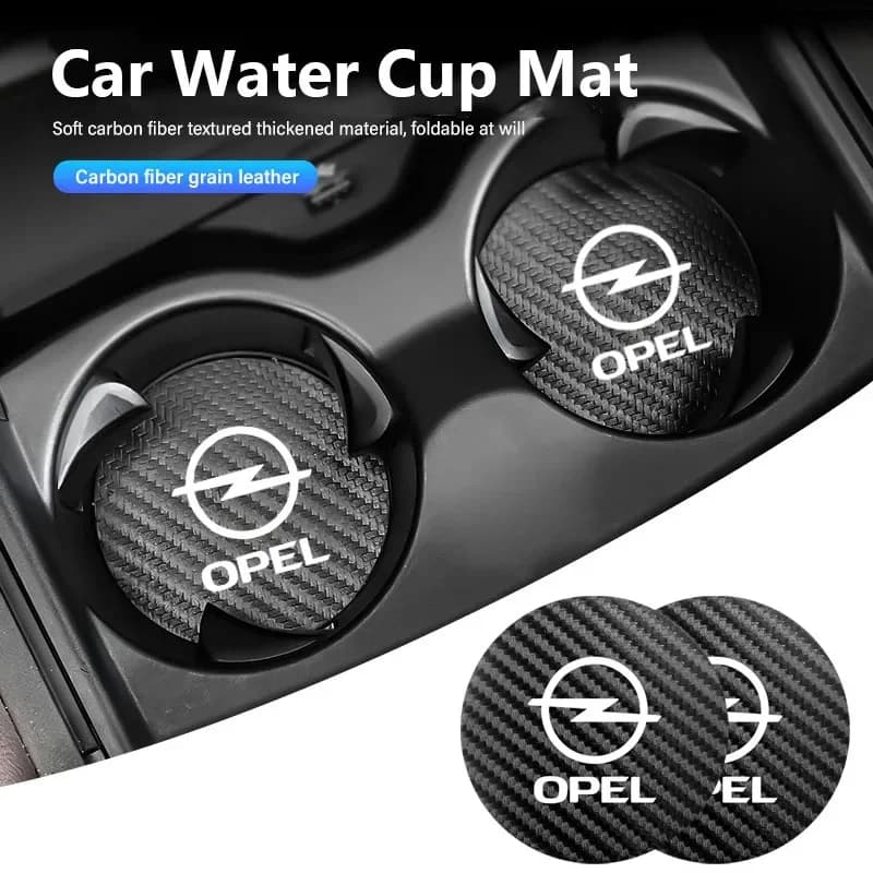 2 PCS Leather Car Coasters Anti-Slip Water Coaster Pads for Opel Astra GTC Insignia Antara Meriva Zafira Vectra Mokka Corsa Gran