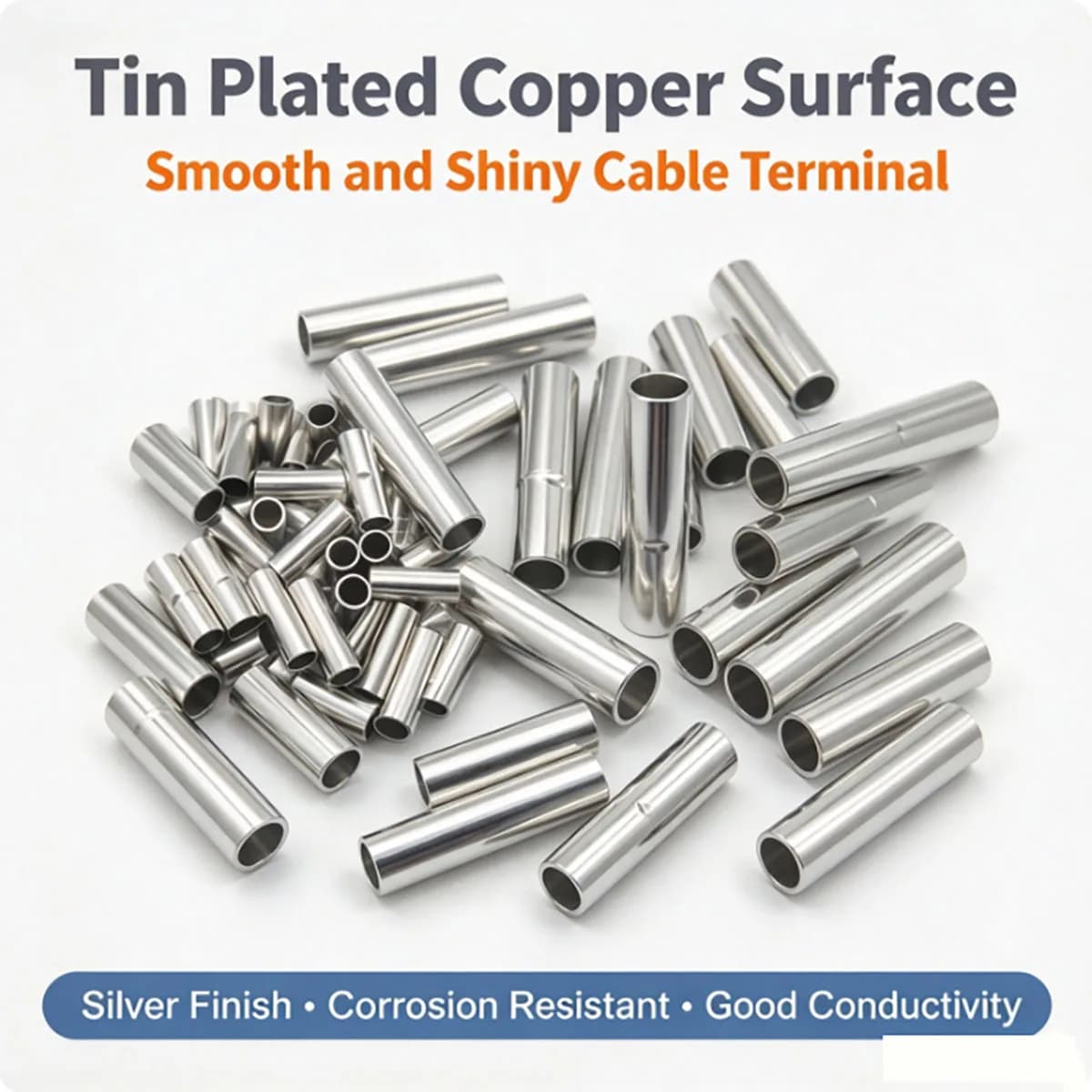 100Pcs Tinned Copper Tube Wire Connectors Tin Plated Cable Lugs Electrical Wire Terminal Crimp Connector