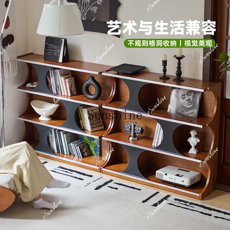 Retro solid wood display dining side porch living room bookshelf storage combination low cabinetP