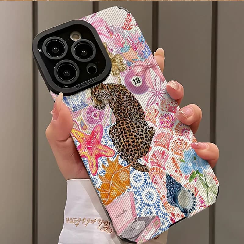Cheetah Fish Scale Pattern Collage Mobile Case Suitable for iPhone14 13 12 11 7 8Pro/ Max/Plus XR XS Anti-fall Back Cover