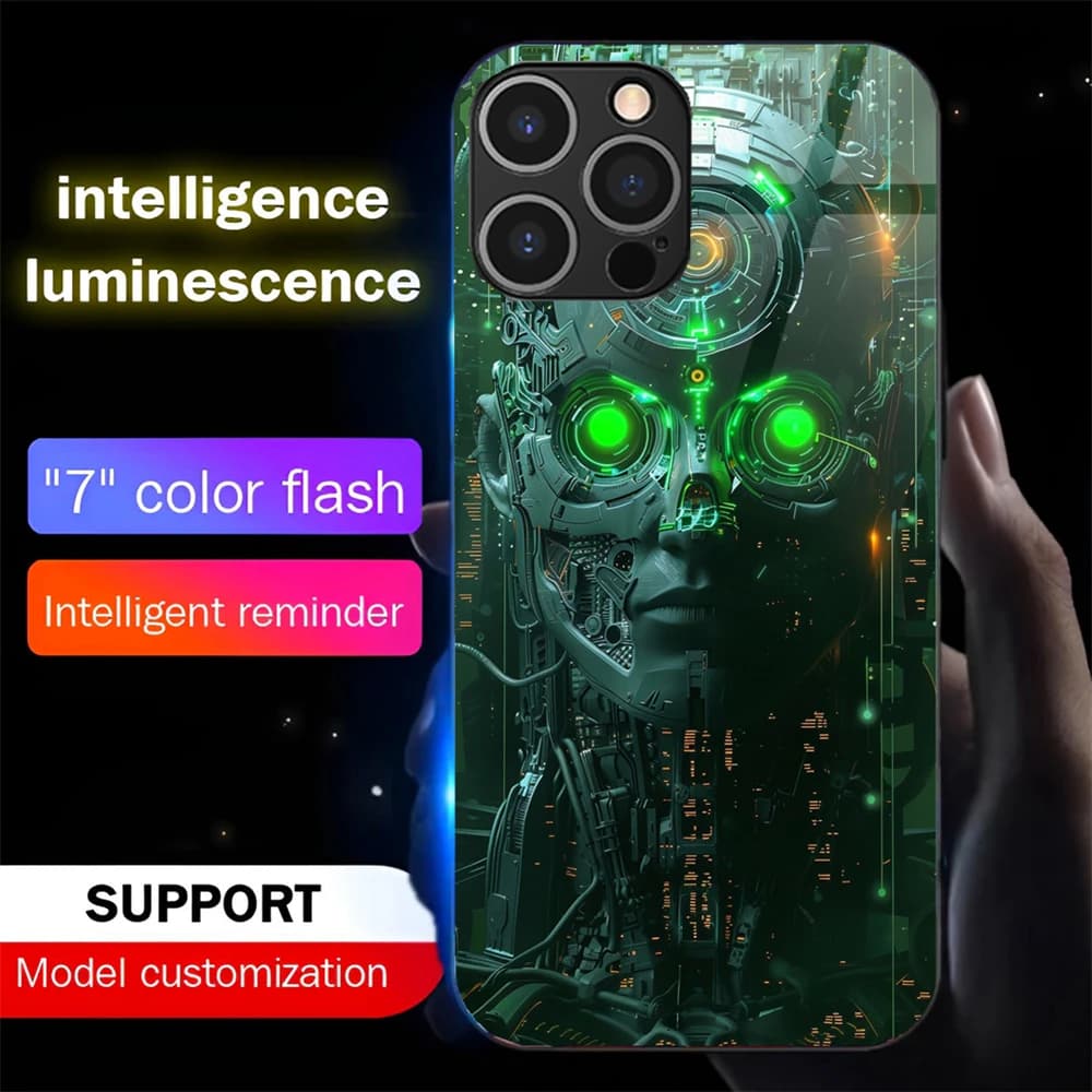 Smart Circuit Technology Luminous Glass LED Call Light Up Flash Phone Case For iPhone Air 17 16 E 15 14 13 12 11 Pro Max Plus XR