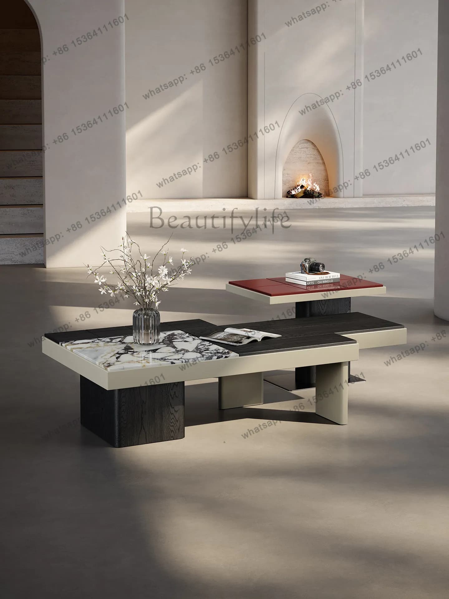 PG Italian minimalist luxury stone square coffee table combination living room home modern minimalist designer coffee table